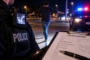 Police body camera recording a field sobriety test during a Texas DWI traffic stop